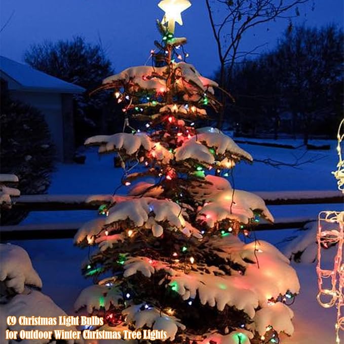 C9 Christmas Light Replacement Bulbs, 25 Pack Ceramic Multicolor Christmas Light Bulbs 7W Night Light Bulb, E17 Intermediate Base Light Bulbs Incandescent Bulbs for Outdoor Vintage Christmas Lights