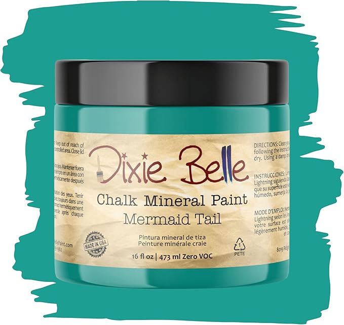 Dixie Belle Paint Company Chalk Finish Furniture Paint - Mermaid Tail (16oz) - Matte Aqua Green Chic Chalk Mineral DIY Furniture Paint