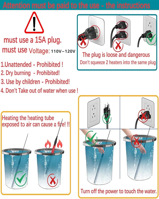 1800W Pool Heater - Bathtub Water Heater for Hot Tub - Submersible Baptistry Heaters for Baptismal Stock Tank Pool, Portable Immersion Water Heaters for Inflatable Pool Heaters for Above Ground Pool