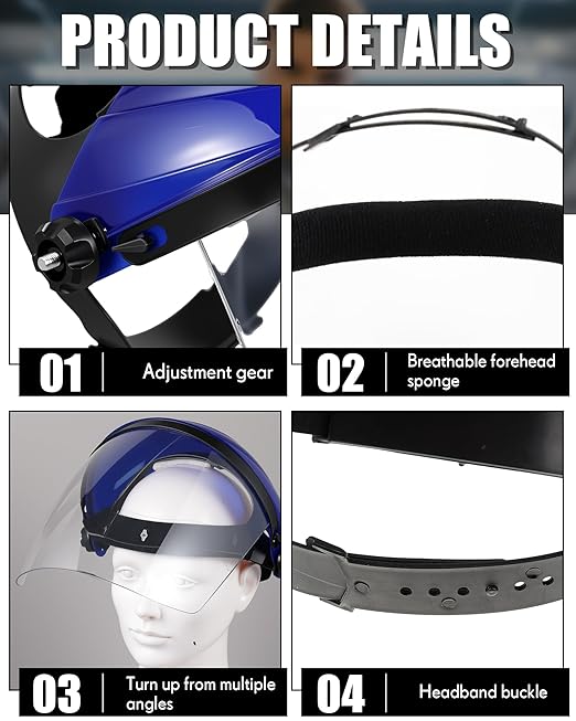 12 Pack Safety Face Shield for Grinding and Cutting, Full Impact Resistant Face Shield Mask for Work Chemical Woodworking (Blue)