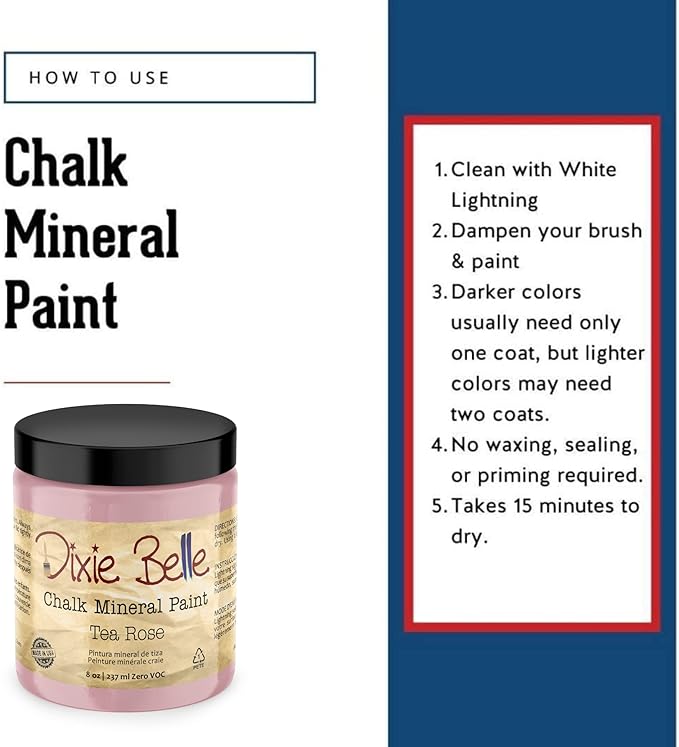 Dixie Belle Paint Company Chalk Finish Furniture Paint - Tea Rose (8 Fl Oz) - Matte Muted Mauve Chic Chalk Mineral DIY Furniture Paint