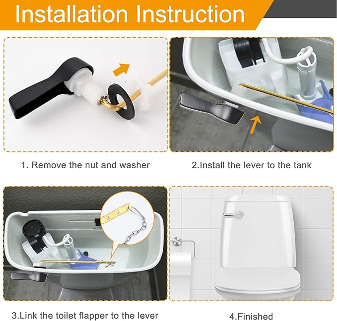 Hibbent Universal Metal Front Mount Toilet Handle Replacement Kit, Brass Toilet Flush Tank Lever with Stainless Steel Flapper Chains for Most Toilets, Oil-Rubbed Bronze Finish