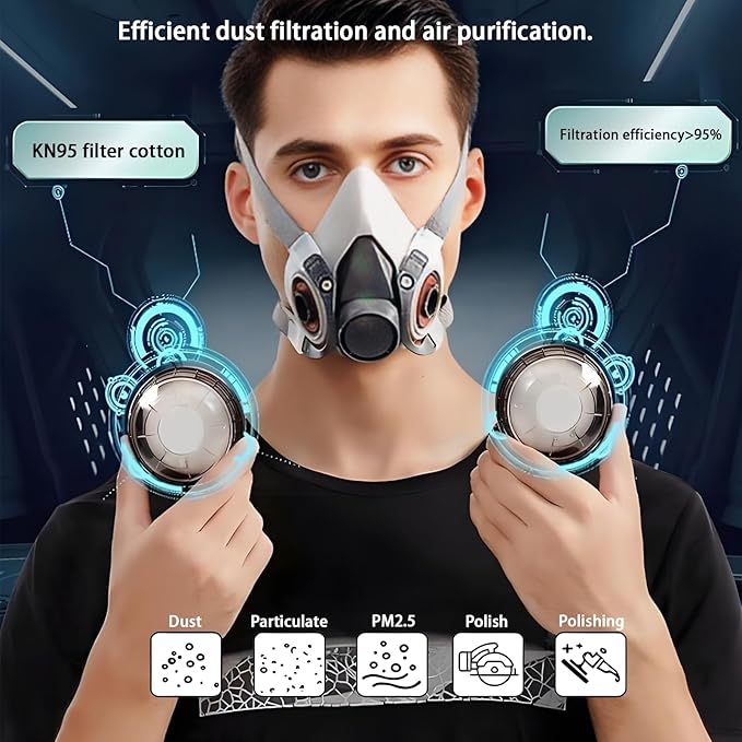 Respirator Mask,6200 Dust Mask,With Safety Glasses,High-Efficiency Filtration Technology,Comprehensive Protection,20 Spare Dust Cotton Pads,Ideal for Filtering Dust,Smoke, And Other Particulate Matter