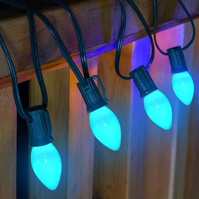 SUNSGNE C7 LED Blue Replacement Christmas Light Bulbs, 0.6W LED E12 Candelabra Base Bulbs - Great for Christmas Outdoor String Lights, Salt Lamp, Night Lights, Decorative Lights, Pack of 25
