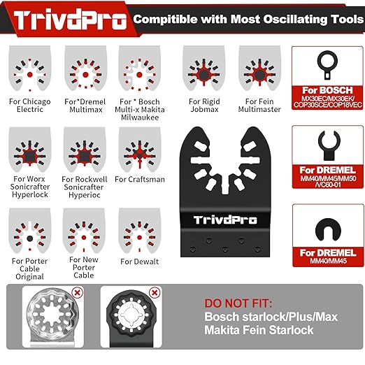 Oscillating Tool Blade Multitool Blades - TrivdPro 50pcs Multi Tool Blades Kits Oscillating Saw Blades for Metal Wood Plastic, Oscillator Blades for Multi Tool Fits Dewalt Milwaukee Ryobi Fein Bosch