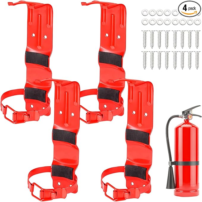 4Pack 2.5LB Fire Extinguisher Mount,fire Extinguisher Bracket for Vehicle,Car, Boat, Truck,Home,fire Extinguisher Holder Wall Mount,fire Extinguisher Hanger (Red)