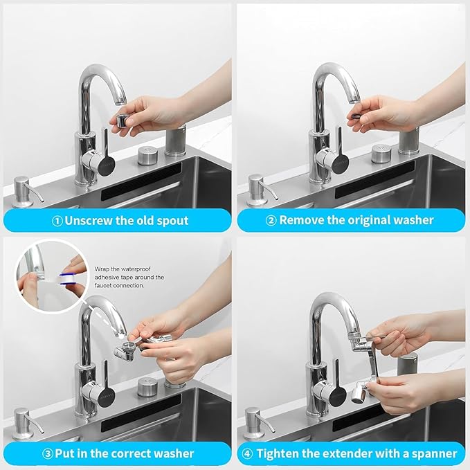 1080° Swivel Faucet Extender, Heavy Duty Rotating Sink Extension, Universal Swivel Multifunctional Robotic Arm, Rotating Splash Filter Extension Faucet Aerator for Kitchen Bathroom-1 Pcs