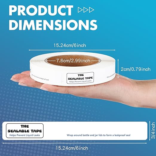 1 Roll Sealable Tape 3/4 x 6 250 Labels Surface Waterproof Stop Liquid Leaks Tapes Wrapping Toiletries, Bottle, Jar Lids to Form Leakproof Seal for Transportation Shipping