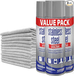 Pack of 3 Sprayway' Stainless Steel Cleaner - Foam Action Cleaner - 15 Fl Oz - Bundle With 10 Premium Microfiber Cleaning Cloth (With Grey Microfiber (10 Pack))