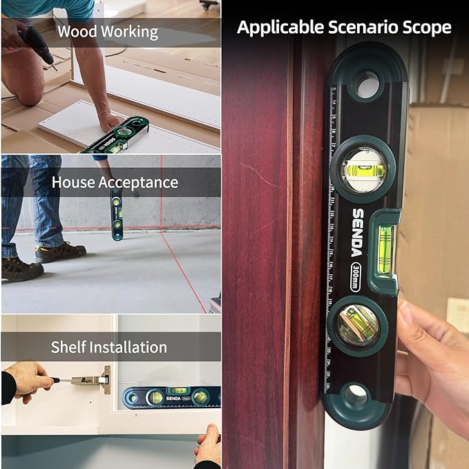 Magnetic Torpedo Level 12 Inch Shockproof Small Leveler Tool with 3 Bubble Spirit Level 45 90 180 Degree, Shock Resistant Construction Levelers for Hanging Pictures Install Shelf Home Renovation