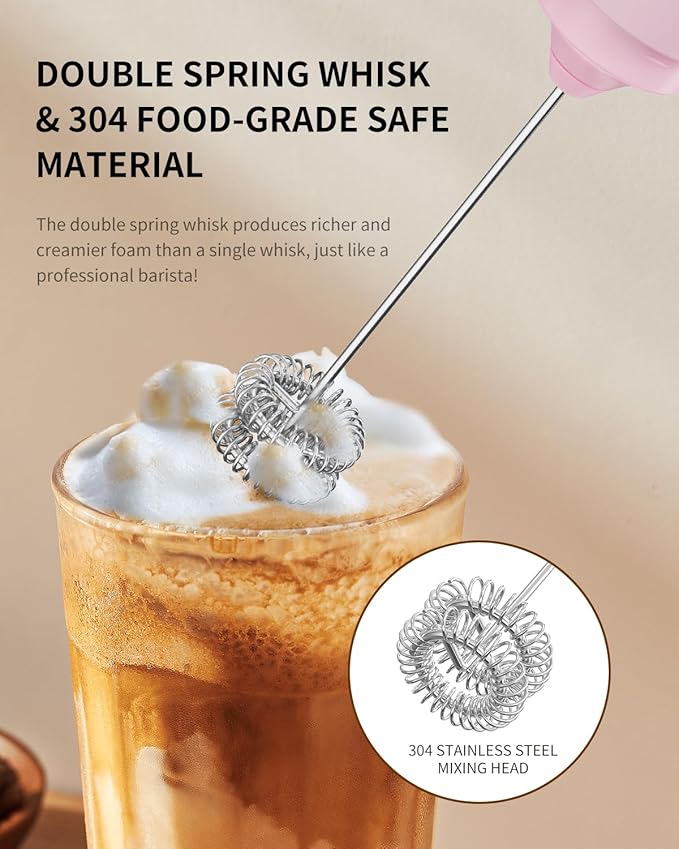 CIRCLE JOY Portable Rechargeable Milk Frother Hanheld, Dual Spring Whisk Electric Coffee Frother Wand Drink Mixer for Matcha Lattes Cappuccino, Kitchen Gifts, Pink