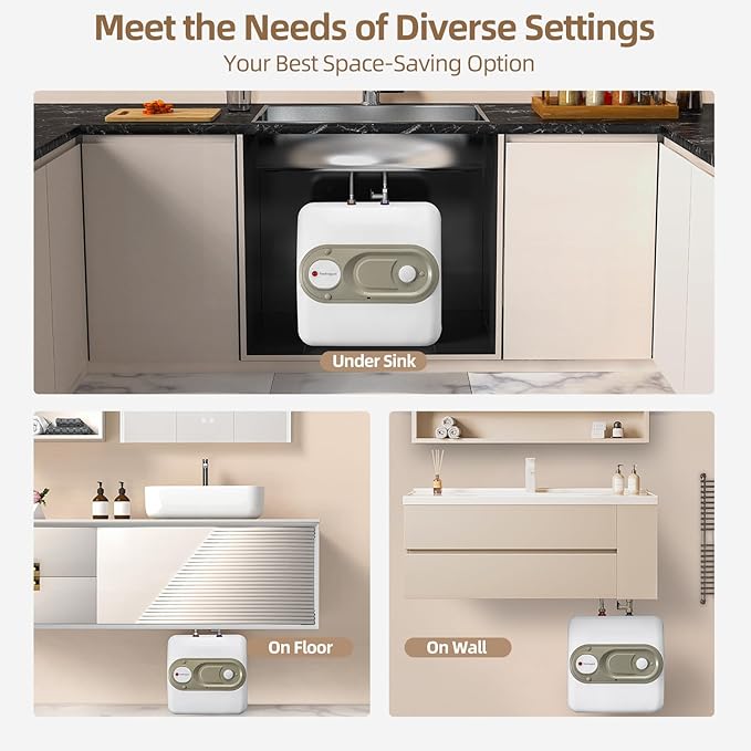 Electric Mini Tank Water Heater-2.5 Gallon Under Sink Instant Hot Water for RV, Camper, Kitchen, Food Truck, 120V 1500W, Wall or Floor Mounted