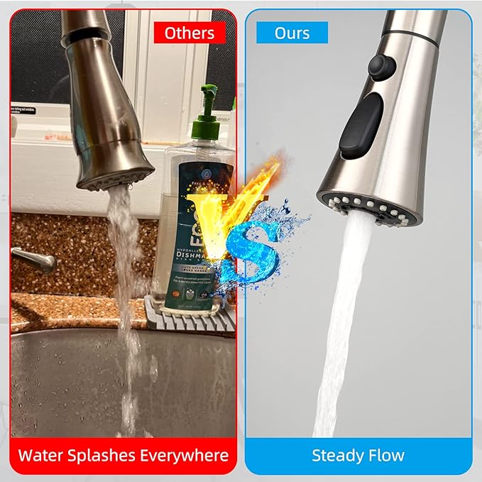 iFealClear Universal Kitchen Faucet Head Replacement, 3 Modes Pull Down Faucet Spray Head, Compatible with Moen Delta, Equipped with 15 Adapters, Brushed Nickel