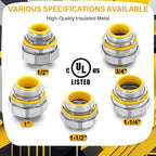 Gisafai 5 pcs Liquid Tight Connector Straight Insulated Zinc Die Cast Metal Tight Electrical Conduit Fittings for 3/4 inch Flexible and Type B Flexible