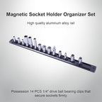 Magnetic Socket Holder Organizer Set:1/4-Inch Drive Socket Trays Socket, 360° Swivel 14 Clips Socket Holder Kit, For Automotive Mechanic Garage (Black)