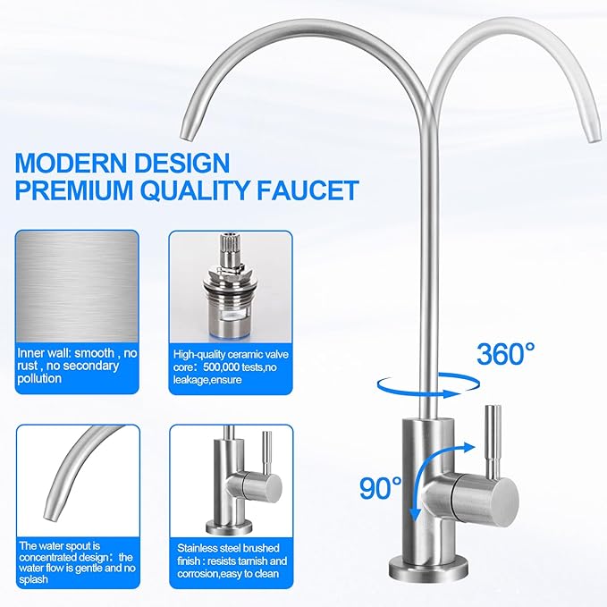 Under Sink Water Filter - Water Filter with Faucet and Feed Valve for Home Bar and Washbasin,Reduce Chlorine,Bad Taste&Odor,A Perfect Choice for Countertop Ice Maker,Coffee Maker and Skin Care