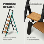 5 Step Ladder, Lightweight Folding Step Stool with Anti-Slip Aluminum Wide Pedal& Convenient Handgrip, 330lbs Capacity Steel Ladder for Household and Office (Black&Woodgrain)