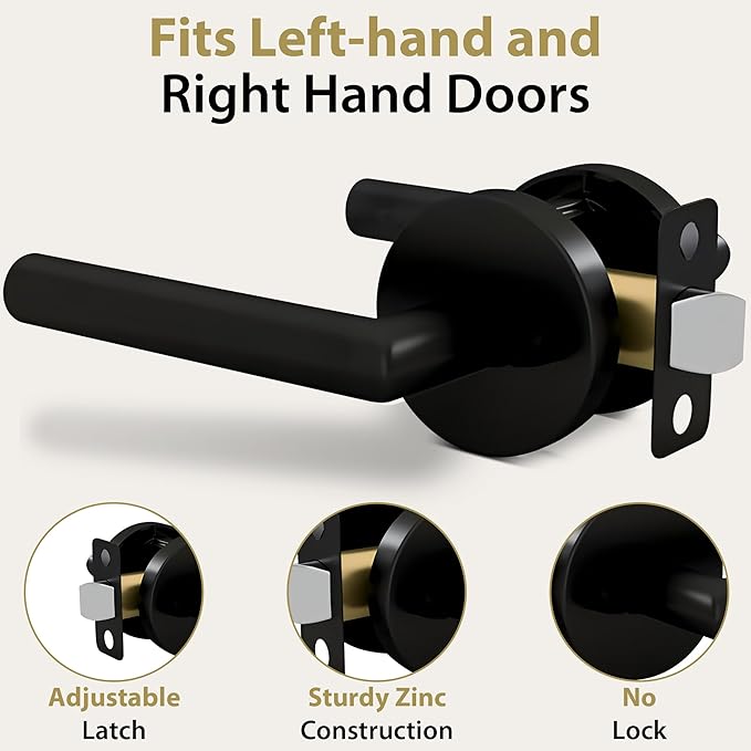 Mega Handles Ronn Passage Lever Door Handle Set for Hallway, Closet and Bathroom, Heavy Duty Door Levers, Fits All Standard Door Sizes, Screws Included - Charcoal (1 Pack)