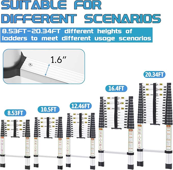 RIKADE Telescoping Ladder 8.5FT & Attic Ladder, Heavy Duty Aluminum with Non-Slip Feet, 330lb Capacity for RV, Attic, Roof & Multi-Surface Use
