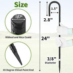 24 inches J Hook Rebar Stakes (16-Pack), Extra Long Garden Stakes with Chisel Point End Steel Rebar Ground Stakes for Tent Chain Link Fence and Outdoor Decorations Black Coated