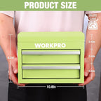WORKPRO Metal Mini Tool Box, Top Tool Chest containing Two Drawers with Ball Bearing Slides, PVC Drawer Liners and PP Feet Pads, Durable Cold Rolled Steel Small Toolbox for Multi-Purpose Storage