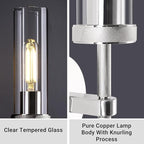 Wall Sconces Lights Indoors, 14" Knurled Linear Sconce, Nickel Bathroom Wall Sconces, Glass Tube Vanity Sconces Wall Lighting, Wall Lights for Mirror, Living Room, Bedroom, Hallway (Bulb Included)