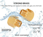 2 Pack Brass Pipe Fittings, 1/2" NPT Female to 3/8" NPT Male Reducer Adapter, Solid Brass Pipe Extension Connectors, Thread 0.75" ID × 0.625" OD, 300 Psi