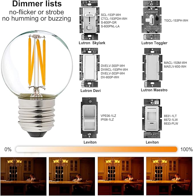 LiteHistory Dimmable g16.5 led Bulb 40W g16 1/2 led Edison Bulb 2700K 4W e26 Globe Light Bulbs for Ceiling Fan,Chandelier,Vanity Light Bulb AC120V 400lm 6Pack