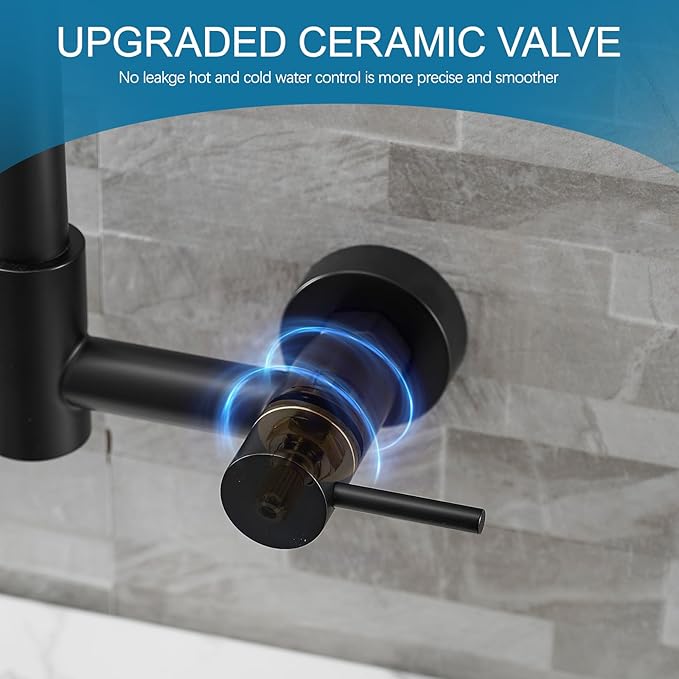 AIMADI Wall Mount Kitchen Faucet,Matte Black Kitchen Sink Faucet with Pull Down Sprayer,8 inch 2 Handle Commercial Faucet for Kitchen Laundry Room Restaurant