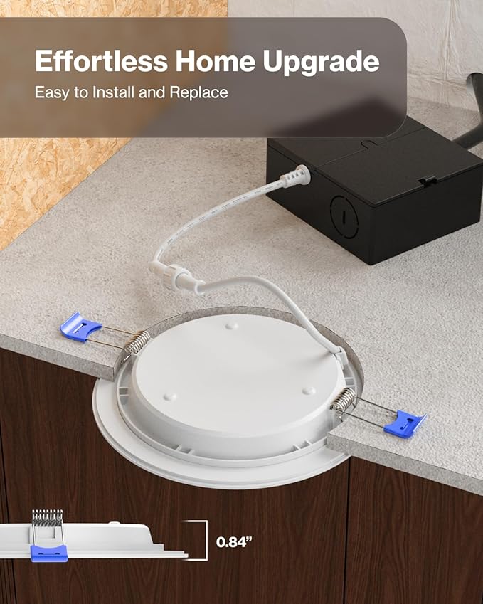 Sunco 96 Pack 6 Inch Ultra Thin LED Recessed Ceiling Lights, Slim Canless with Junction Box, 850 LM, 6000K Daylight Deluxe, Dimmable, 14W=100W, Wafer Thin, 50000 Lifetime Hours ETL.