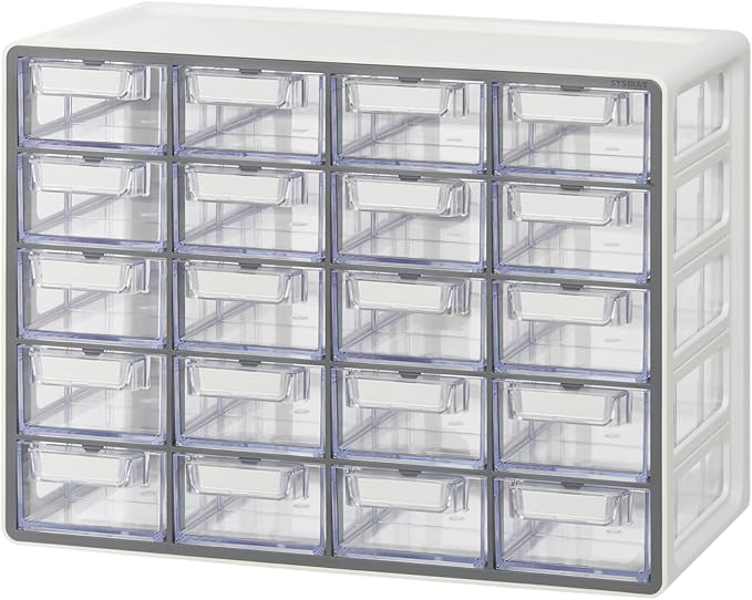 Blue Ginkgo Small 20-Drawer Cabinet – Stackable Clear Organizer for Hardware, Beads, Plastic Bricks, Office, and Craft Storage (Made in Korea, Gray)