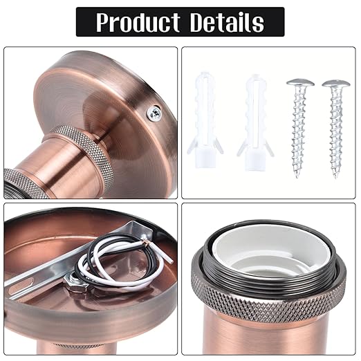 E26/E27 Screw Head Light Socket 100-240V Vintage Ceiling Light Wall Lamp Bulb Holder Socket for Hallway,Kitchen,Basement,Garage,Bar,Restaurant (Rose)