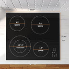 Empava 24 Inch Electric Cooktop 4 Burners with Dual-Ring Zone, Timer, Child Lock, Stop & Go, Built-in Ceramic Glass, 208~240V Hardwired