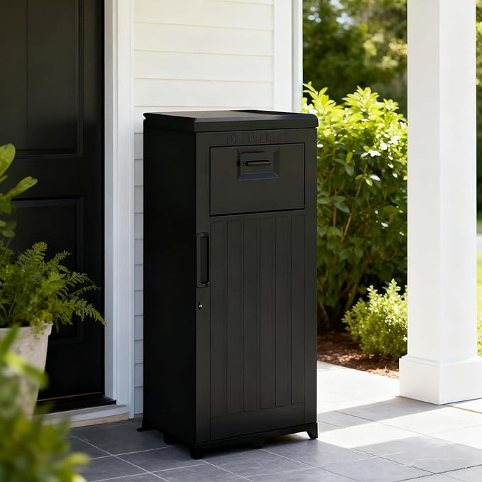 Package Delivery Box for Outside, Large Parcel Drop Box, Lockable Waterproof Resin Anti-Theft Outdoor Package Mailbox with Secure Storage for Porch, Curbside, House & Office Deliveries
