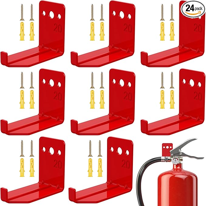 24Pack Fire Extinguisher Mount & Bracket Universal Fire Extinguisher Holder 20Lb Metal Hooks with Screws Wall Mounted Hanger