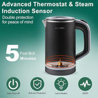 Small Kettle Electric, 0.8L Double Wall Portable Travel Kettle with 304 Stainless Steel, 600W Mini Hot Water Boiler with Auto Shut-off, Fast Boil, BPA-Free