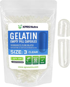 XPRS Nutra Size 3 Empty Capsules - 100 Count Empty Gelatin Capsules - Empty Pill Capsules - DIY Capsule Filling - Clear Pure Bovine Pill Capsules Empty Gel Caps