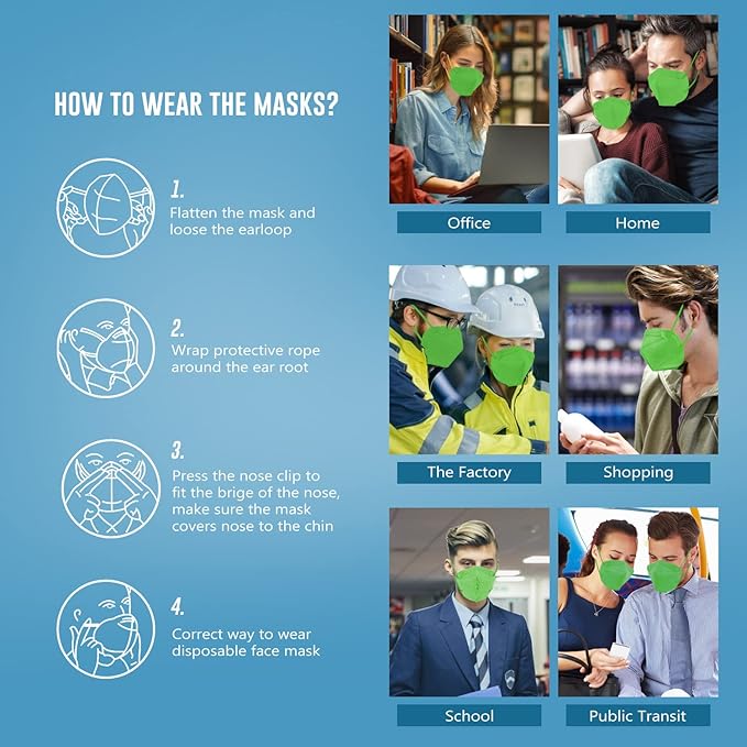 WWDOLL KN95 Face Mask 25 Pack, 5-Layers Breathable KN95 Masks, Green