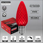 Wintergreen Lighting 25 Pack OptiCore LED Red C9 Christmas Light Bulbs - Shatterproof Valentine Lights E17 Base, Heavy Duty Polycarbonate LED Replacement Bulbs (Faceted)
