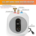 2.5 Gallon Mini Tank Water Heater,Under Sink Instant Hot Water with LED Display,1500W 120V Compact Design Small Water Heater for RV,Kitchen,with 1/2" NPT T&P Valve,3-Way Fitting Valve Grey