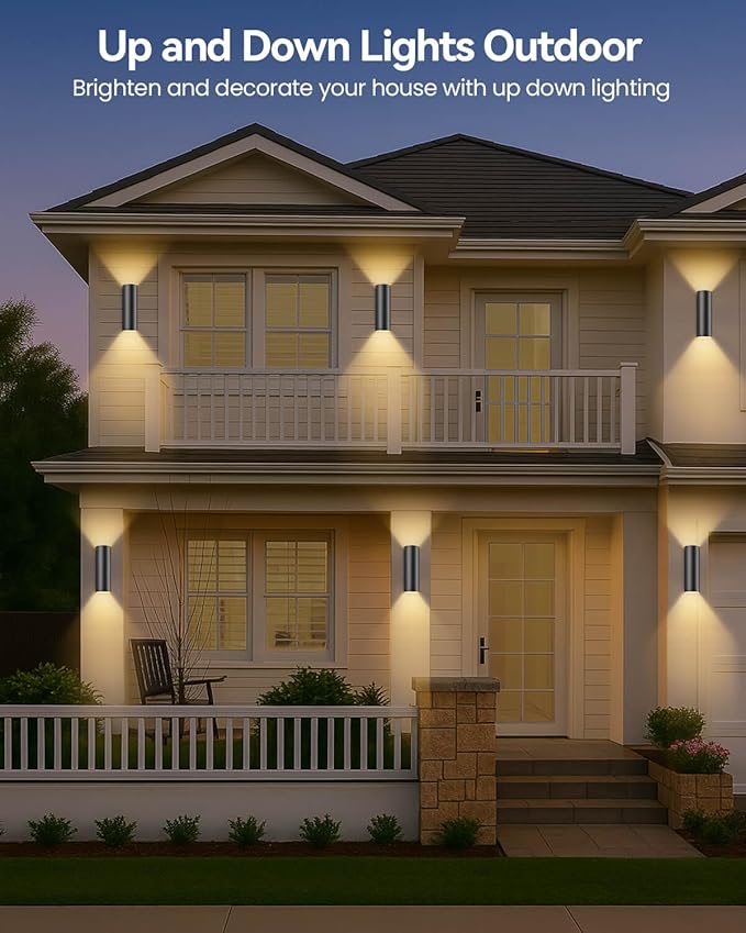 KIZON Dusk to Dawn Outdoor Lighting 2 Pack, Modern Outdoor Wall Lights Black Exterior Lighting Fixtures Wall Mount with E26 Base, Waterproof Sconce Porch Light with Bulbs Included, ETL Listed