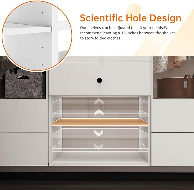Modular Closet System: Wall Mounted Garment Rack Walk-in Clothes Storage with Drawers Built in Closet Organization with Shelves for Bedroom White 23.62''L x 16.34''W x 70.87''H