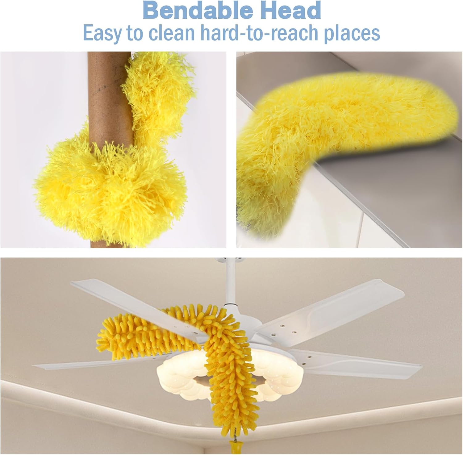 Cobweb Duster with Extension Pole, 110" Microfiber Feather Duster Kit with Bendable Washable Heads, Spider Web Brush, Dusters for Cleaning Ceiling Fan, High Ceiling, Blinds, Furniture & Cars