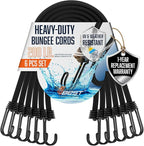 Bungee Cords with Hooks 48 Inch - 6 Piece Heavy Duty Black Bungie Cords for Outdoor Use, UV & Weather Resistant