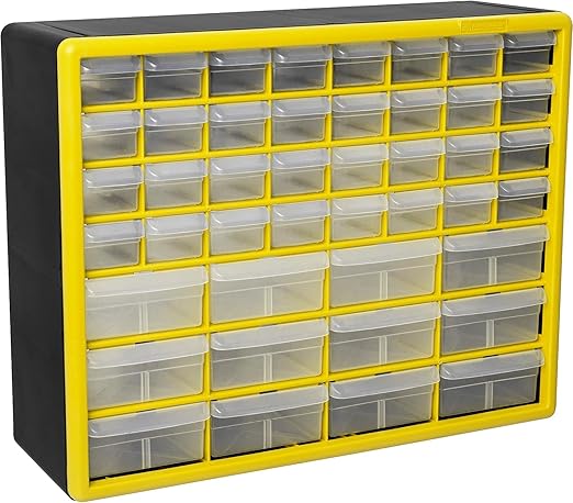 Akro-Mils 44-Drawer Plastic Drawer Storage Cabinet for Garage Organization, Bead Organizer, Building Bricks Storage, Teacher Toolbox, Makeup Organizer, 20" W x 6" D x 16" H, 10144 Yellow