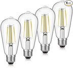 LED Edison Bulbs, 60W Equivalent ST19, Efficient 6W LED, E26 Medium Base Light Bulbs, High Brightness 750 Lumens, 5000K Daylight, Clear, Pack of 4