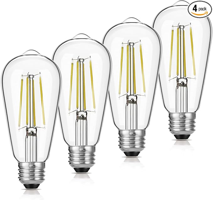 LED Edison Bulbs, 60W Equivalent ST19, Efficient 6W LED, E26 Medium Base Light Bulbs, High Brightness 750 Lumens, 5000K Daylight, Clear, Pack of 4