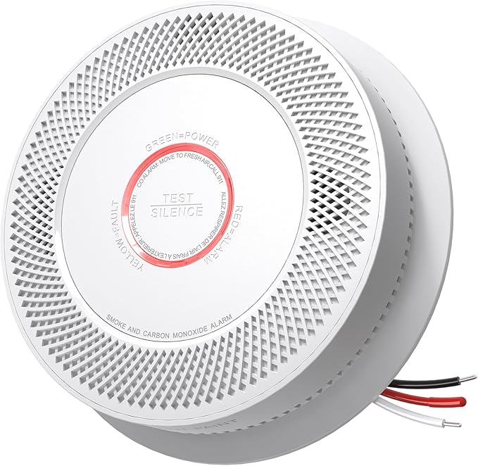 Hardwired Smoke and Carbon Monoxide Detector with Voice Alert,Wired Interconnected Smoke Alarm and Carbon Monoxide Detector Battery Backup,Fire Alarms and CO Detector for Home, 1-Pack