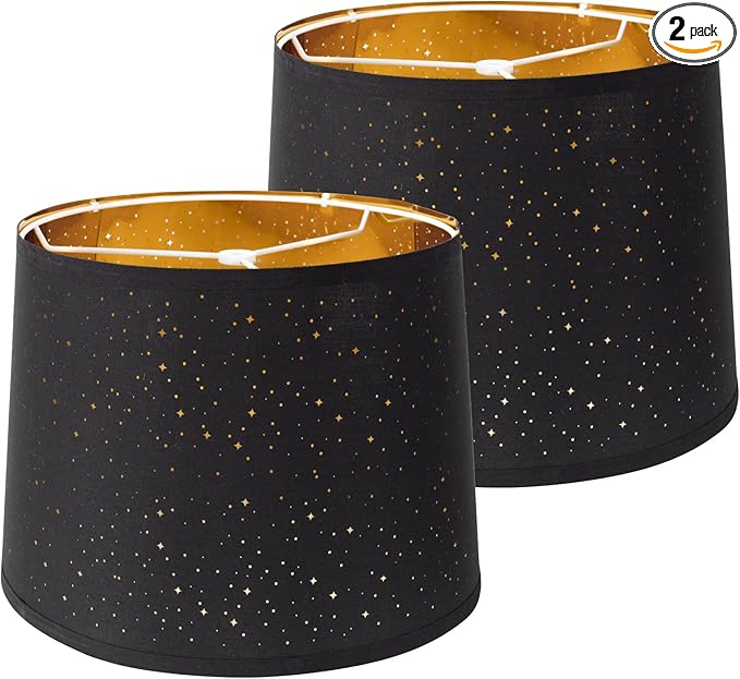 Lamp Shades Set of 2 - Drum Lampshades 11.4" x 12.9" x 9.8" Inches, Fabric Medium Replacement Lampshades for Table Lamp, Floor Lamp, Assembly Required, Spider,Linen