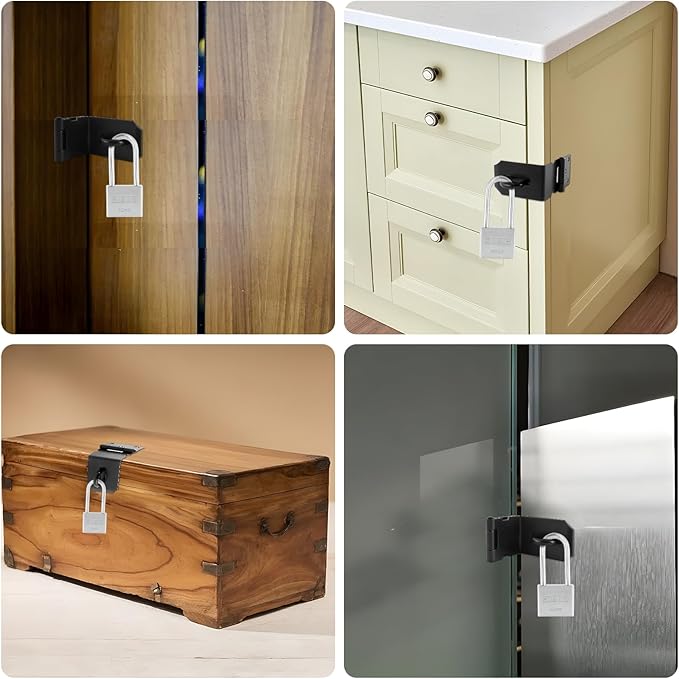 HOWDIA 4 Inch Door Hasp Latch 90 Degree, Stainless Steel Safety Right Angle Padlock Hasp Locking Latch Security Door Clasp Hasp Lock Latch for Push/Sliding/Barn Door, 2mm Thick, Brushed Black